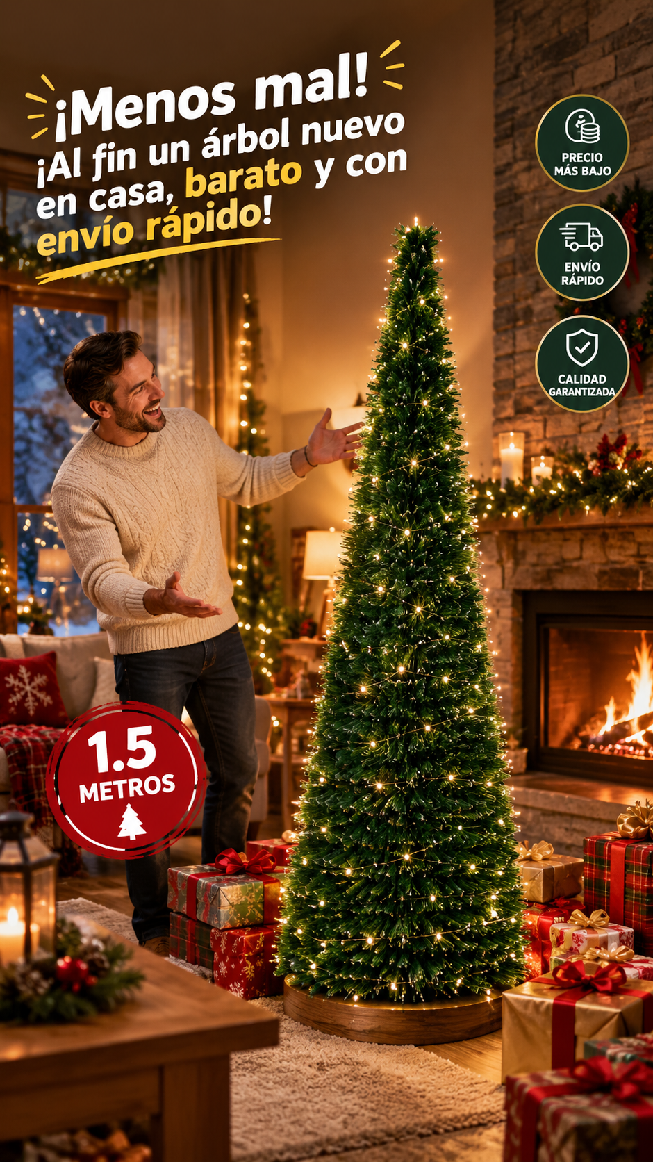 Árbol de Navidad Plegable Estrecho 150 o 180 cm – Ahorra Espacio