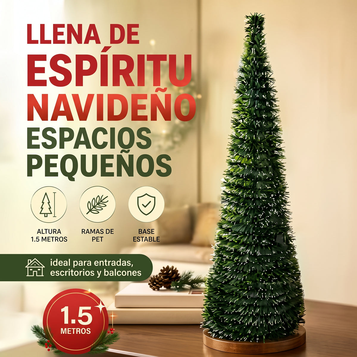 Árbol de Navidad Plegable Estrecho 150 o 180 cm – Ahorra Espacio
