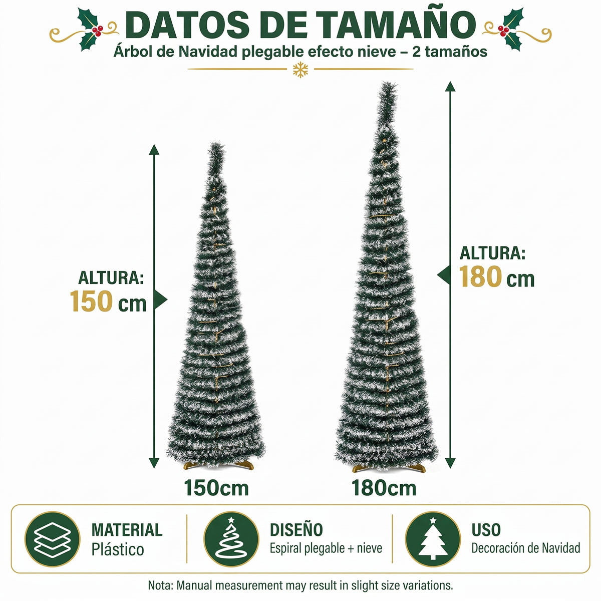 Árbol de Navidad Plegable Estrecho 150 o 180 cm – Ahorra Espacio