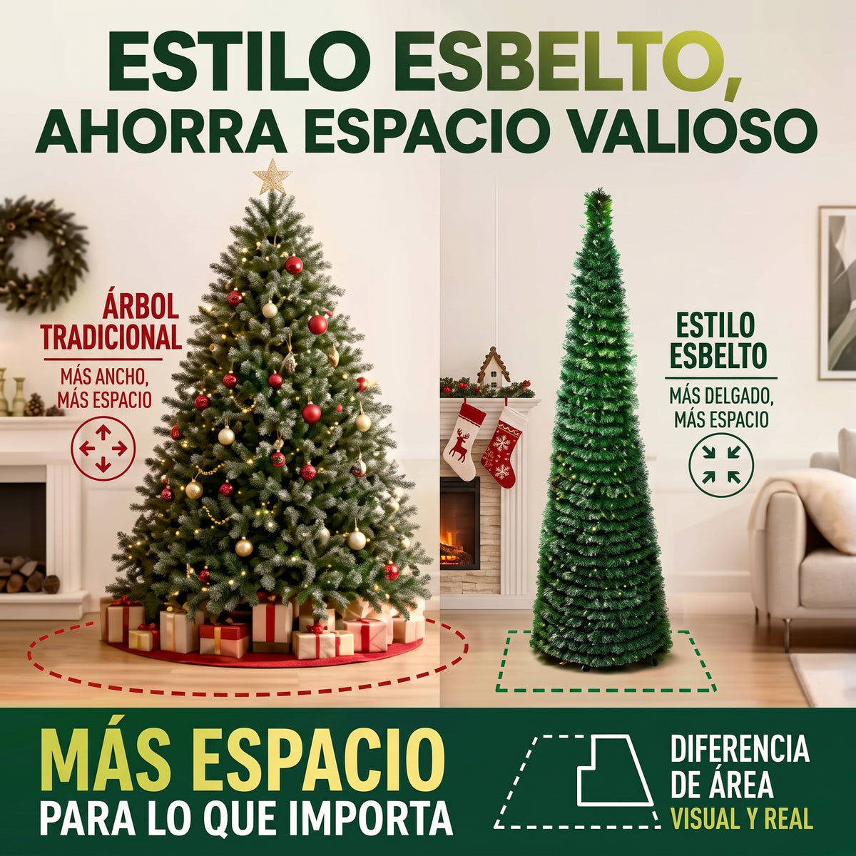 Árbol de Navidad Plegable Estrecho 150 o 180 cm – Ahorra Espacio