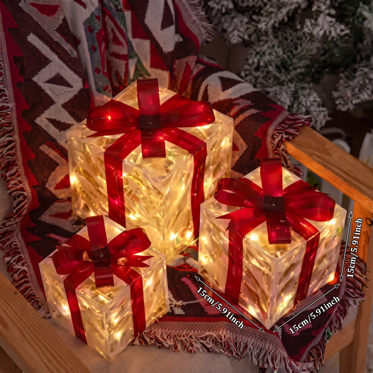 Set de 3 Cajas de Regalo Luminosas LED – Decoración Navideña
