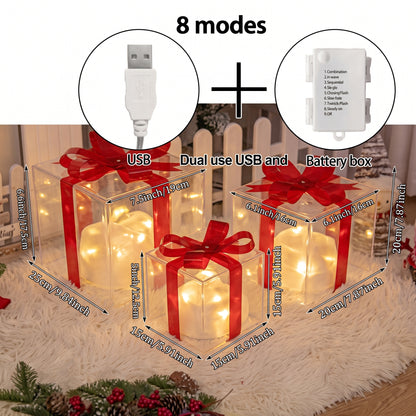 Set de 3 Cajas de Regalo Luminosas LED – Decoración Navideña