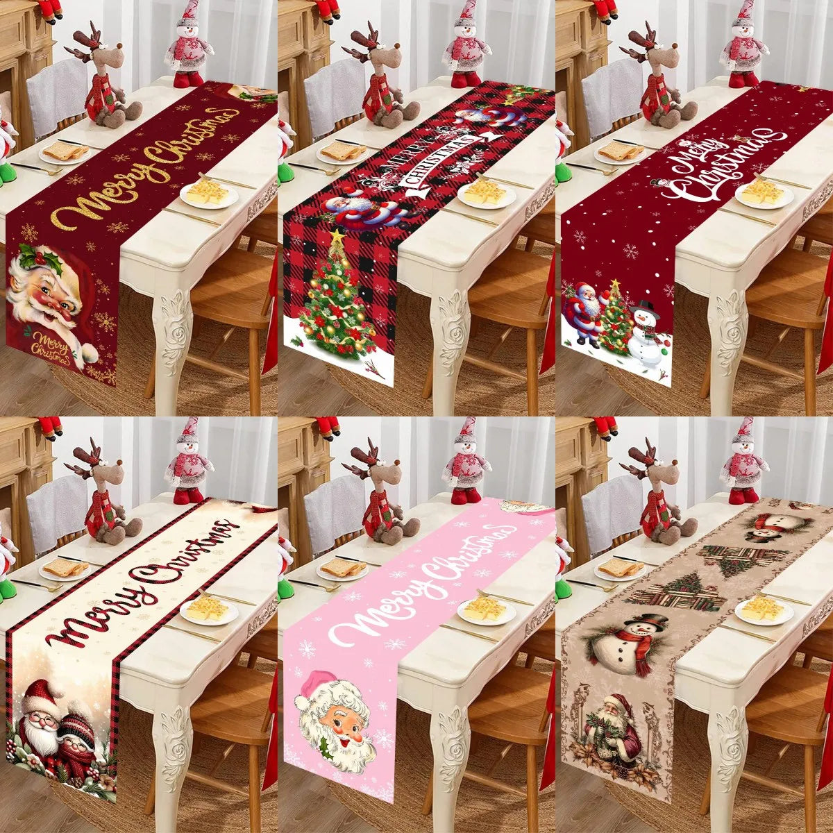 Camino de mesa navideño de Papá Noel, 6 diseños