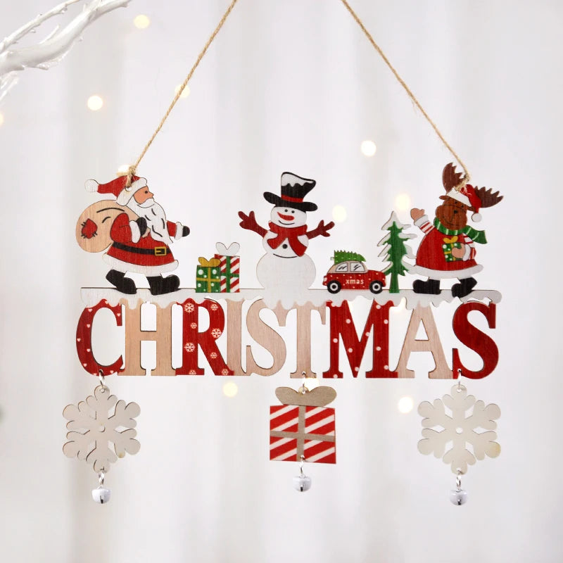 Cartel Christmas de madera con gnomos
