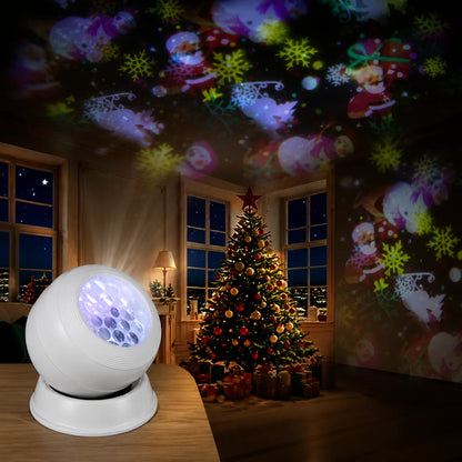 Proyector de luces navideñas junto al árbol de Navidad
