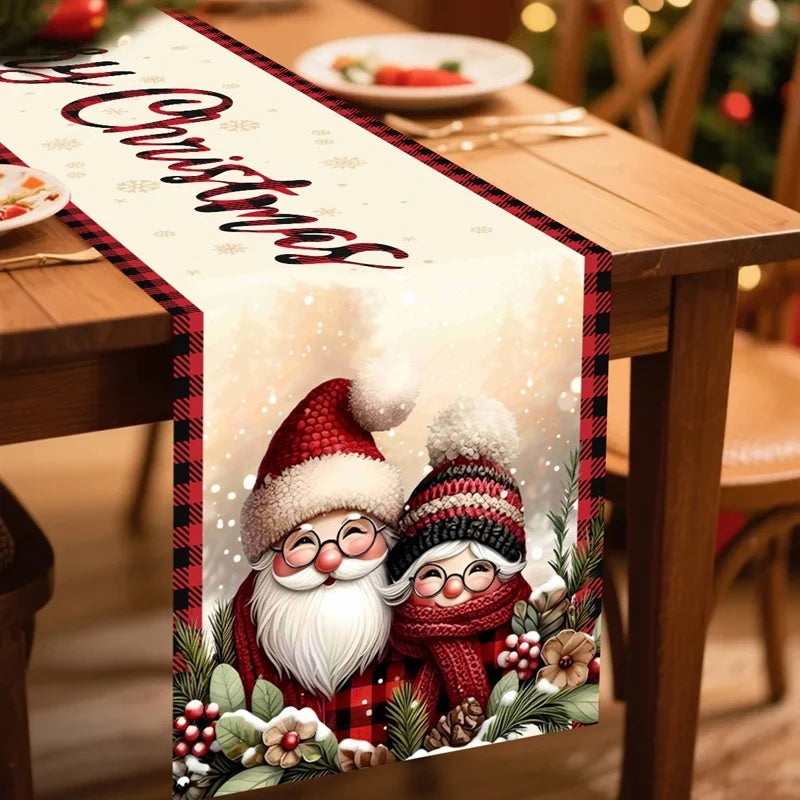 Detalle del estampado del camino de mesa navideño