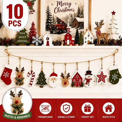 Set de 10 adornos navideños de madera