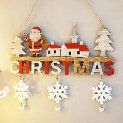 Detalle del cartel navideño con copos de nieve y cascabeles