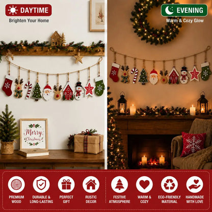 Guirnalda de adornos de madera decorando el hogar